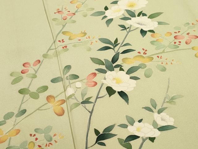 平和屋着物▽本加賀友禅作家　南克治　訪問着　単衣　枝花文　正絹　逸品　CAAT0736dy