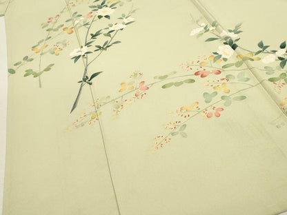 平和屋着物▽本加賀友禅作家　南克治　訪問着　単衣　枝花文　正絹　逸品　CAAT0736dy