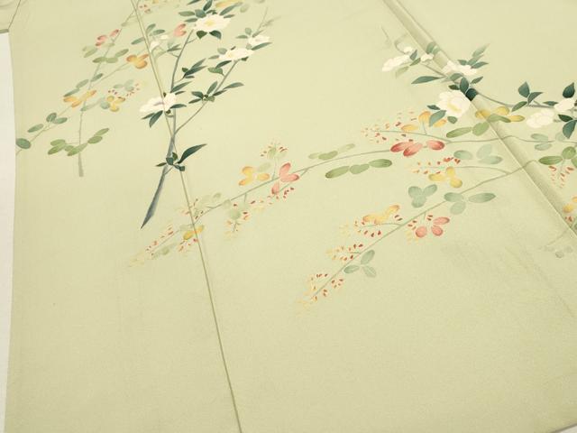 平和屋着物▽本加賀友禅作家　南克治　訪問着　単衣　枝花文　正絹　逸品　CAAT0736dy
