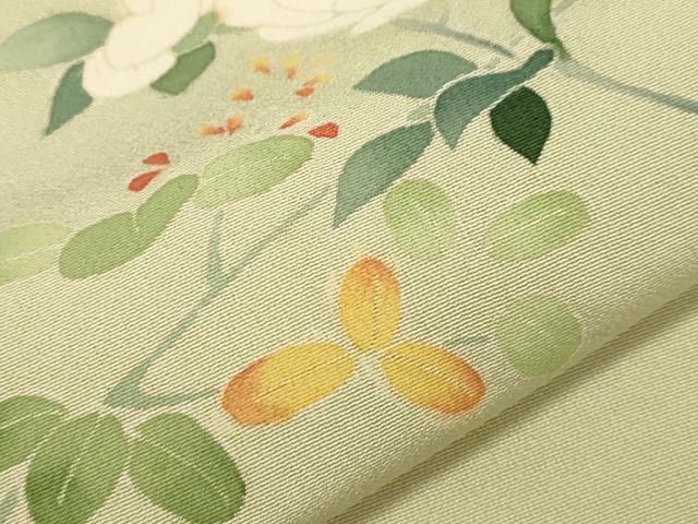 平和屋着物▽本加賀友禅作家　南克治　訪問着　単衣　枝花文　正絹　逸品　CAAT0736dy