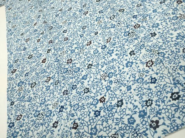 平和屋着物▽上質な小紋 単衣 藍 型染め 草花文 鬼しぼ縮緬 正絹 逸品 CAAT0737dy
