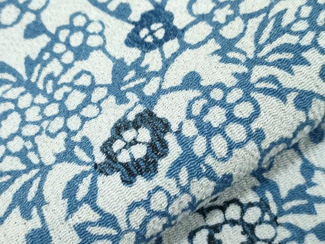 平和屋着物▽上質な小紋 単衣 藍 型染め 草花文 鬼しぼ縮緬 正絹 逸品 CAAT0737dy