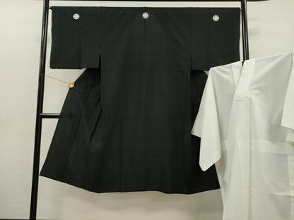 平和屋着物▽男性 黒紋付 単衣 長襦袢セット 洗える着物 CAAT0738dy