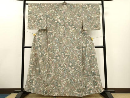 平和屋着物▽上質な小紋 単衣 絞り 更紗花文 金彩 正絹 逸品 CAAT0740dy