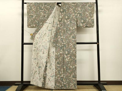 平和屋着物▽上質な小紋 単衣 絞り 更紗花文 金彩 正絹 逸品 CAAT0740dy