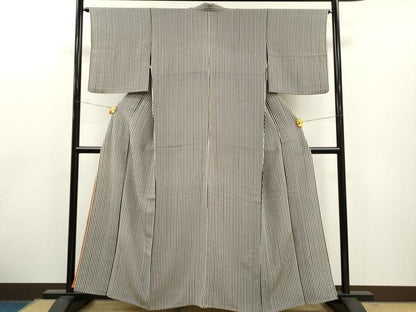 平和屋着物▽上質な小紋 単衣 縞 正絹 逸品 CAAT0741dy