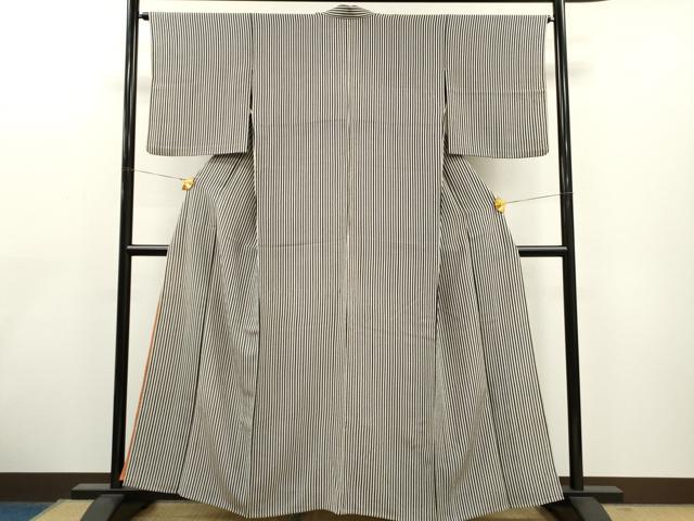 平和屋着物▽上質な小紋 単衣 縞 正絹 逸品 CAAT0741dy