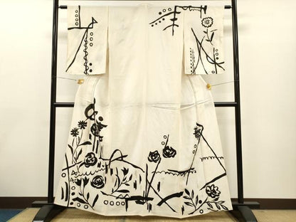 平和屋着物▽訪問着 単衣 吉祥花文 銀彩 鬼しぼ縮緬 正絹 逸品 CAAT0742dy