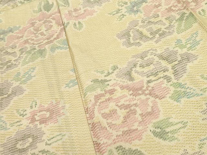 平和屋着物▽上質な紬　単衣　草花文　正絹　逸品　CAAT0746dy
