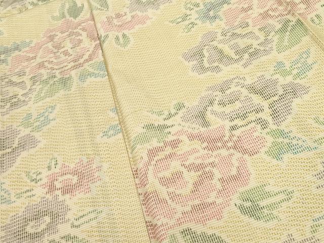 平和屋着物▽上質な紬　単衣　草花文　正絹　逸品　CAAT0746dy