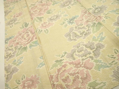 平和屋着物▽上質な紬　単衣　草花文　正絹　逸品　CAAT0746dy