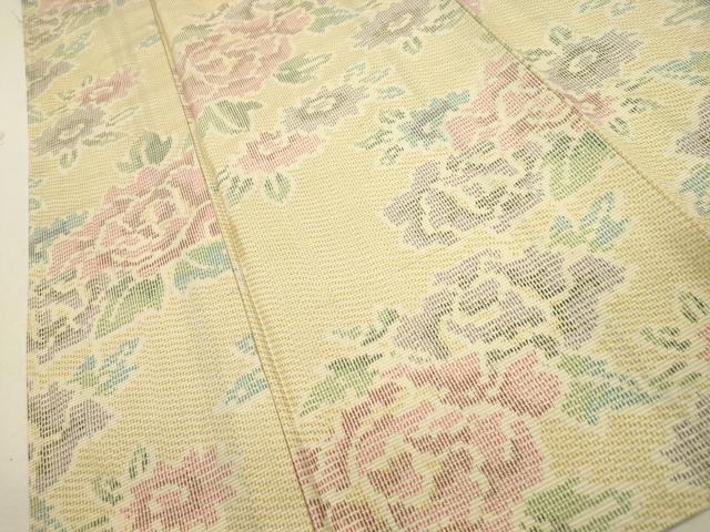 平和屋着物▽上質な紬　単衣　草花文　正絹　逸品　CAAT0746dy