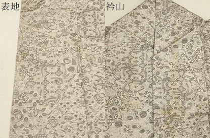 平和屋着物▽上質なお召 単衣 冊子花鳥文 正絹 逸品 CAAT0749dy