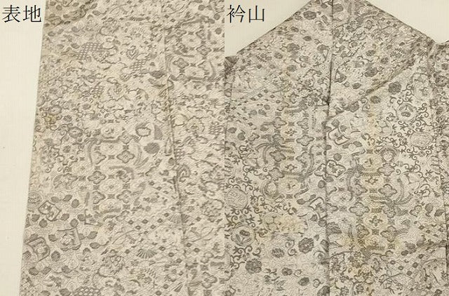 平和屋着物▽上質なお召 単衣 冊子花鳥文 正絹 逸品 CAAT0749dy