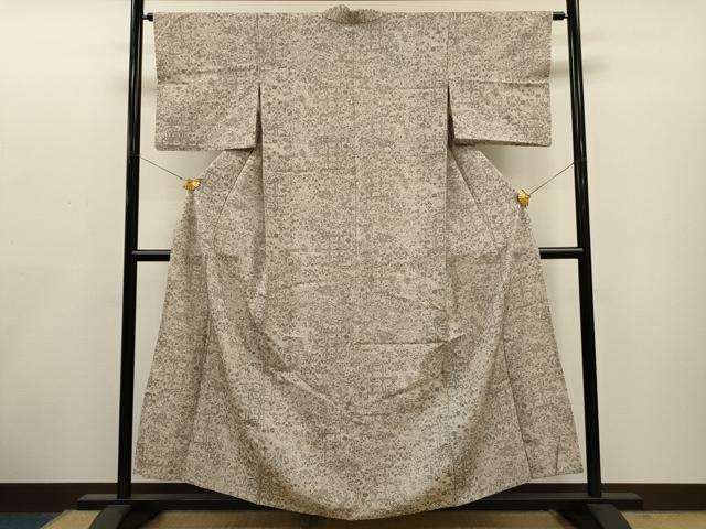 平和屋着物▽上質なお召 単衣 冊子花鳥文 正絹 逸品 CAAT0749dy