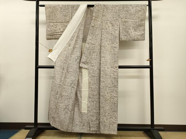 平和屋着物▽上質なお召 単衣 冊子花鳥文 正絹 逸品 CAAT0749dy
