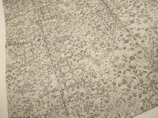 平和屋着物▽上質なお召 単衣 冊子花鳥文 正絹 逸品 CAAT0749dy