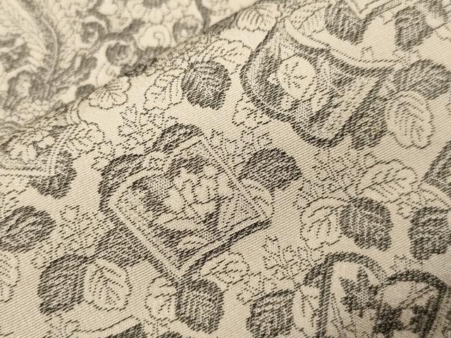 平和屋着物▽上質なお召 単衣 冊子花鳥文 正絹 逸品 CAAT0749dy
