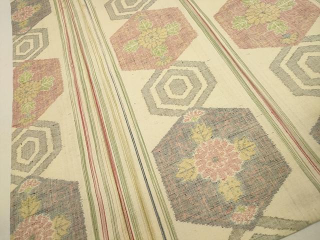 平和屋着物▽上質な紬　単衣　亀甲花間道　正絹　逸品　CAAT0751dy