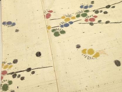 平和屋着物▽上質な紬　単衣　枝梅文　正絹　逸品　CAAT0752dy