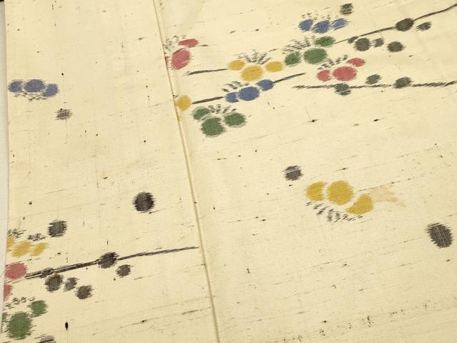 平和屋着物▽上質な紬　単衣　枝梅文　正絹　逸品　CAAT0752dy