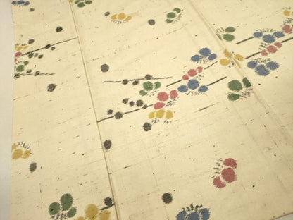 平和屋着物▽上質な紬　単衣　枝梅文　正絹　逸品　CAAT0752dy