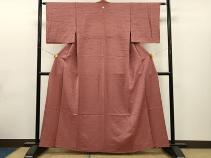 平和屋着物▽上質な色無地 単衣 横段地紋 甚三紅色 正絹 逸品 CAAT0753dy