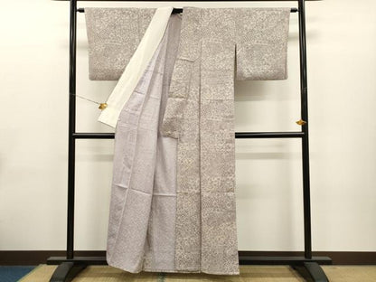 平和屋着物▽上質な小紋　単衣　切嵌草花文　西武百貨店扱い　正絹　逸品　CAAT0754dy