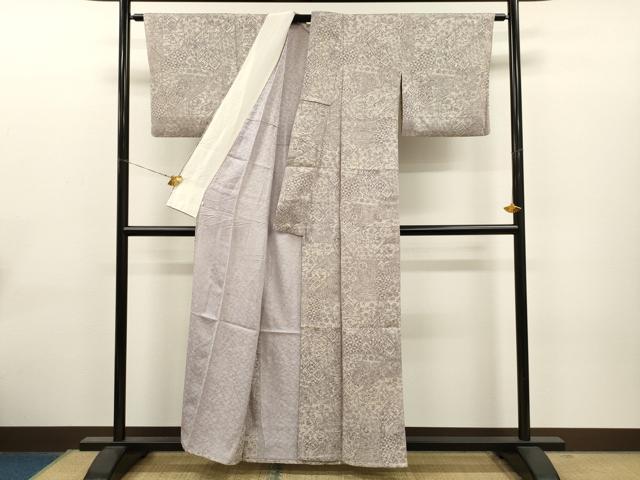 平和屋着物▽上質な小紋　単衣　切嵌草花文　西武百貨店扱い　正絹　逸品　CAAT0754dy