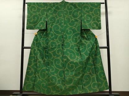 平和屋着物▽上質な紬 単衣 唐草文 正絹 逸品 CAAT0756dy