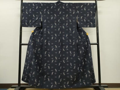平和屋着物▽上質な紬 単衣 琉球絣文様 正絹 逸品 CAAT0757dy