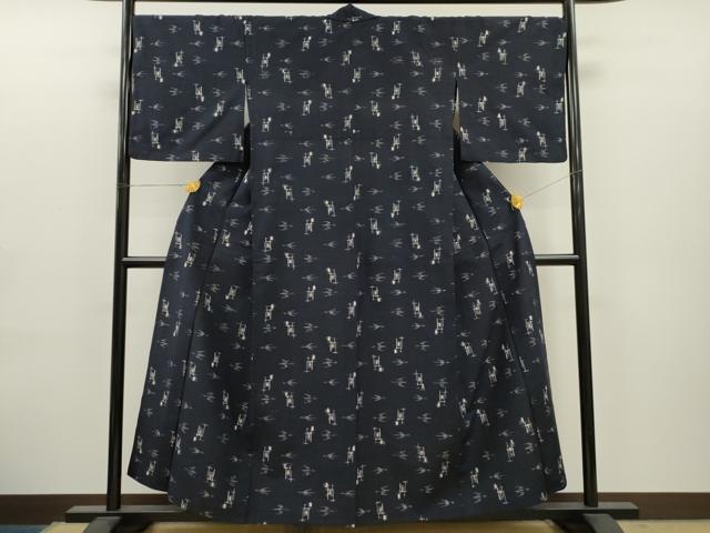 平和屋着物▽上質な紬 単衣 琉球絣文様 正絹 逸品 CAAT0757dy