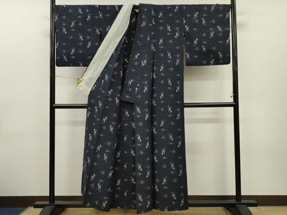 平和屋着物▽上質な紬 単衣 琉球絣文様 正絹 逸品 CAAT0757dy