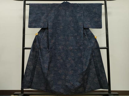 平和屋着物▽上質な紬 単衣 花唐草文 正絹 逸品 CAAT0758dy