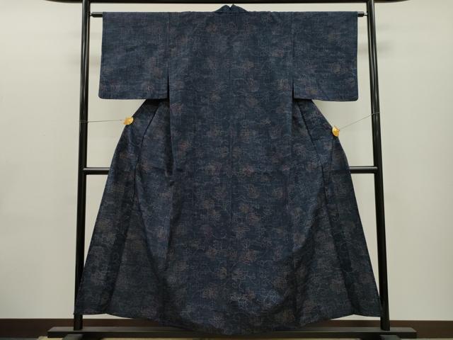 平和屋着物▽上質な紬 単衣 花唐草文 正絹 逸品 CAAT0758dy