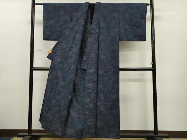 平和屋着物▽上質な紬 単衣 花唐草文 正絹 逸品 CAAT0758dy