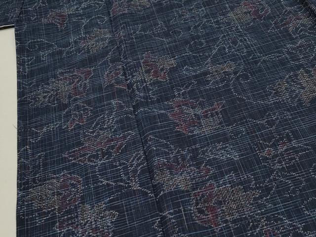 平和屋着物▽上質な紬 単衣 花唐草文 正絹 逸品 CAAT0758dy