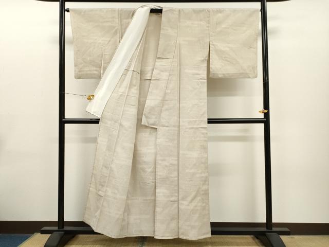 平和屋着物▽本塩沢　単衣　110亀甲　エ霞文　正絹　逸品　CAAT0759dy