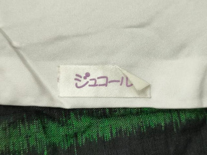 平和屋着物▽上質な紬 単衣 吉祥文 黒地 正絹 逸品 CAAT0761dy