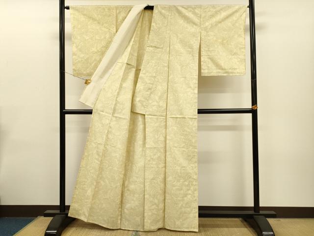 平和屋着物▽上質な紬 単衣 草花文 正絹 逸品 未使用 CAAT0763dy