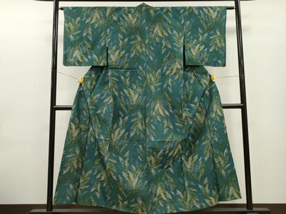 平和屋着物▽上質な紬 単衣 草木文 正絹 逸品 CAAT0764dy