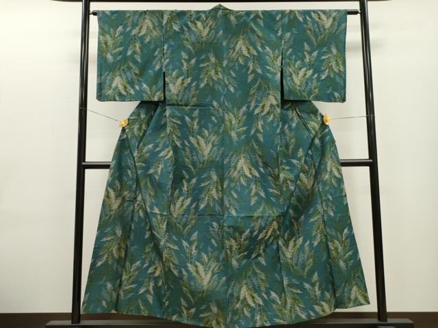 平和屋着物▽上質な紬 単衣 草木文 正絹 逸品 CAAT0764dy