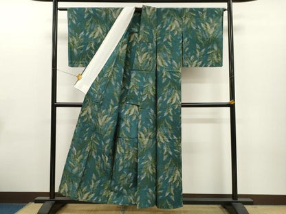 平和屋着物▽上質な紬 単衣 草木文 正絹 逸品 CAAT0764dy