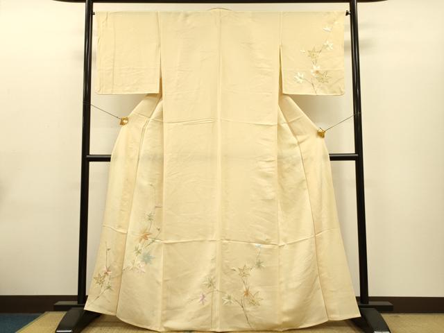 平和屋着物▽訪問着 単衣 刺繍 流水楓文 金糸 正絹 逸品 CAAT0765dy