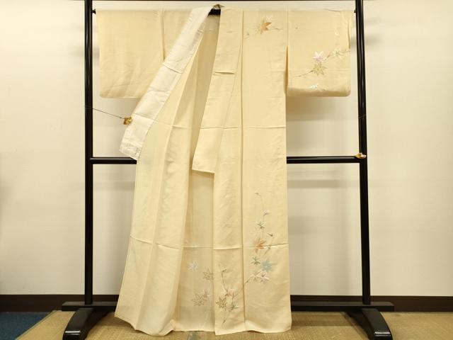 平和屋着物▽訪問着 単衣 刺繍 流水楓文 金糸 正絹 逸品 CAAT0765dy