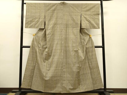 平和屋着物▽上質な紬 単衣 縞 正絹 逸品 CAAT0766dy