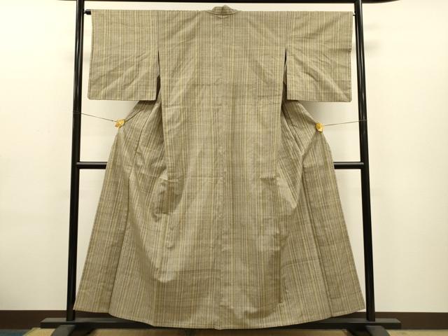 平和屋着物▽上質な紬 単衣 縞 正絹 逸品 CAAT0766dy