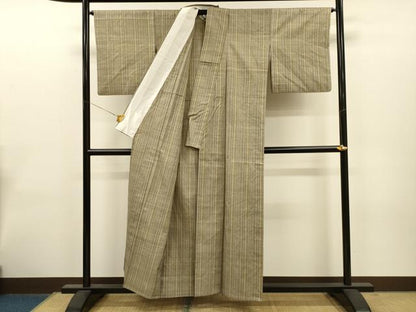 平和屋着物▽上質な紬 単衣 縞 正絹 逸品 CAAT0766dy