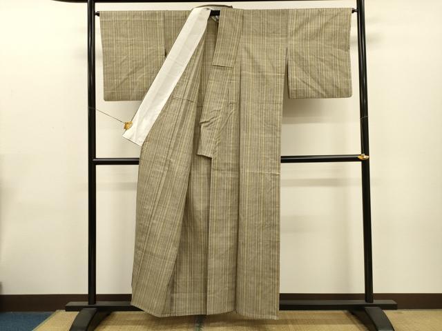平和屋着物▽上質な紬 単衣 縞 正絹 逸品 CAAT0766dy
