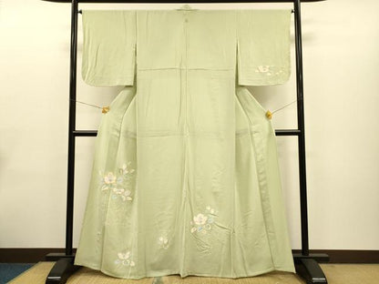 平和屋着物▽訪問着 単衣 草花文 金銀彩 正絹 逸品 CAAT0768dy